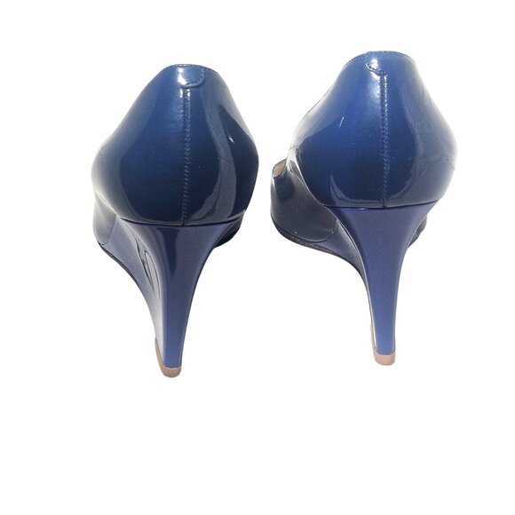 Jimmy Choo Womens Peep Toe Wedge Sandal Blue 39.5 QuietLuxury Old Money Minimali - Picture 7 of 15